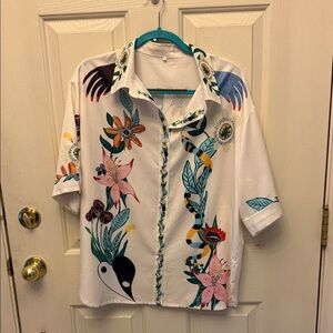 Floral Print Button-Down Top in White